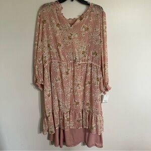 Women’s Ophelia‎ Roe Long Sleeve Lace Overlay Floral Print Dress Size 3XL Pink